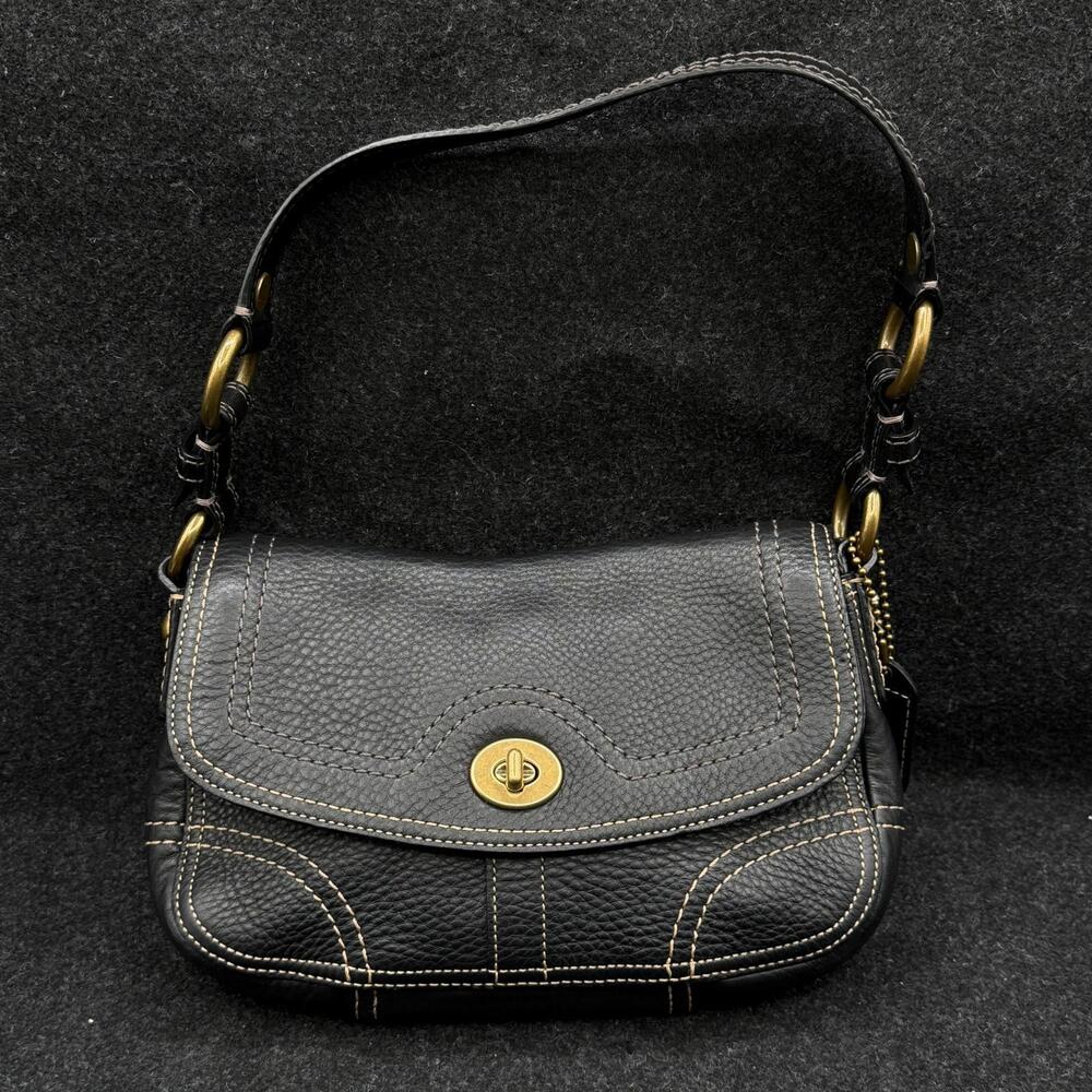 Coach Vintage Chelsea Demi Flap Black Leather Brass Turnlock Shoulder Bag Y2K